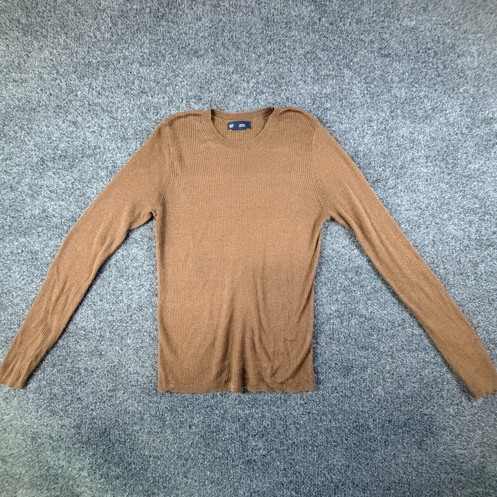 Gap Sweater Womens Medium Brown Soft Cozy Ribbed Knit Crew Neck Preppy Outerwear - Picture 2 of 8